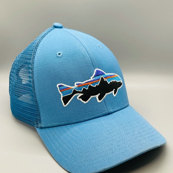 Patagonia Fitz Roy Trout Skipper Blue Trucker Hat - Rare Spring ‘15 NOT LOW PRO - Picture 2 of 7